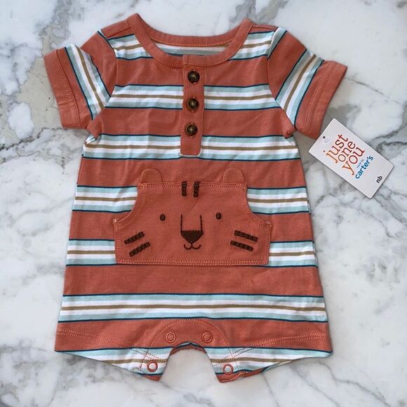Carters‎ onesie newborn tiger animal theme Shortalls romper - Picture 2 of 8